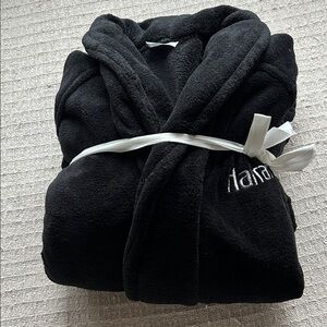 Embroidered Black Plush Bathrobe